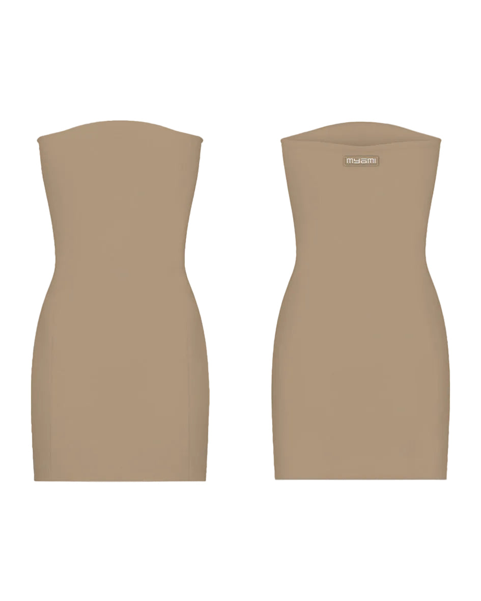 Nude strapless sculpting tube dress by MYAMI