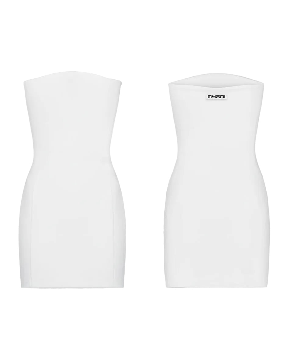 White strapless sculpting tube dress by MYAMI